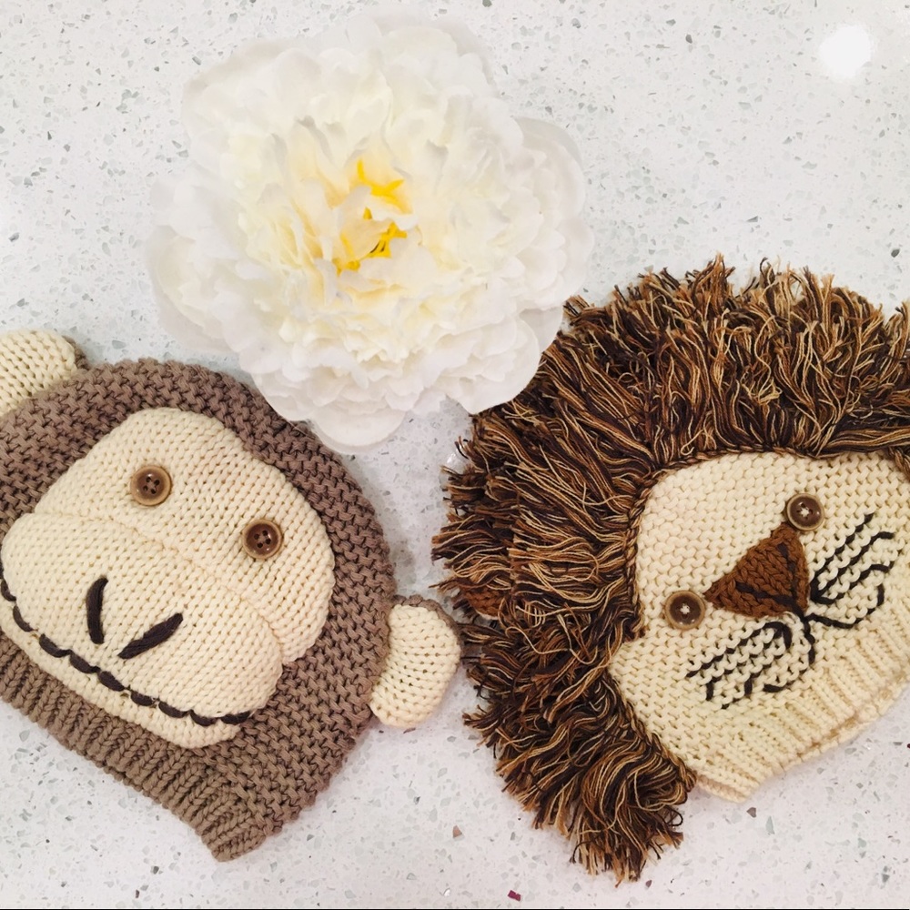 Vintage set babyGap Lion & Monkey hats, Zoo cutie!